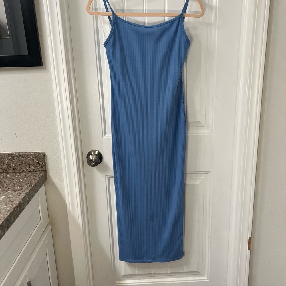 Blue midi bodycon dress cross back
